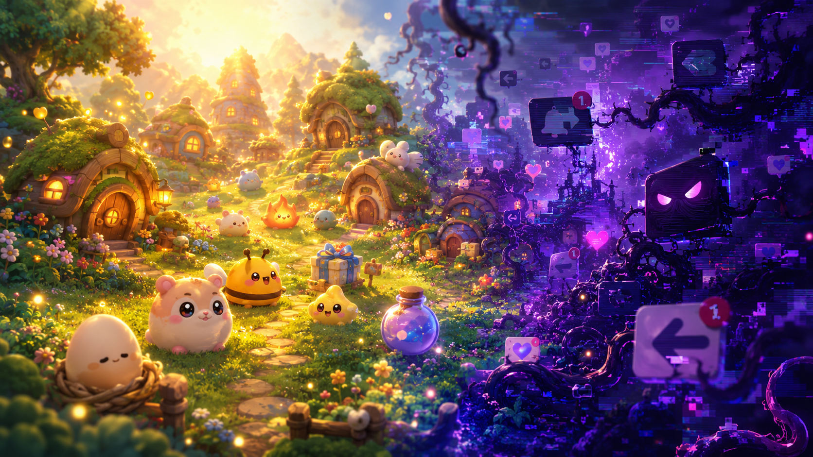 Squishy: a cozy village beside a chaotic digital world